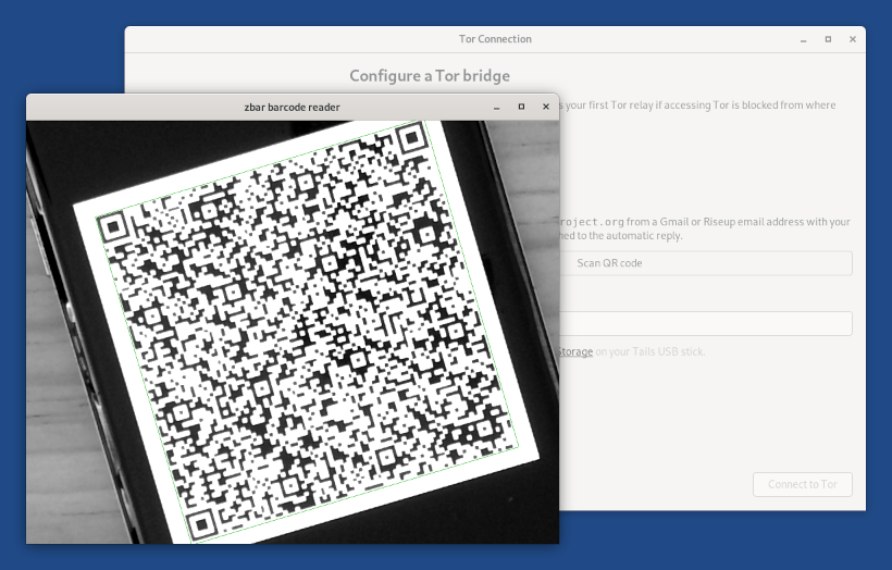 Screenshot showing QR code scanning