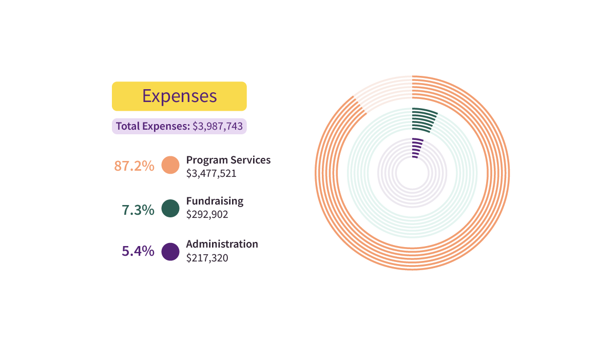 Pie chart showing the breakdown of each category of expenses